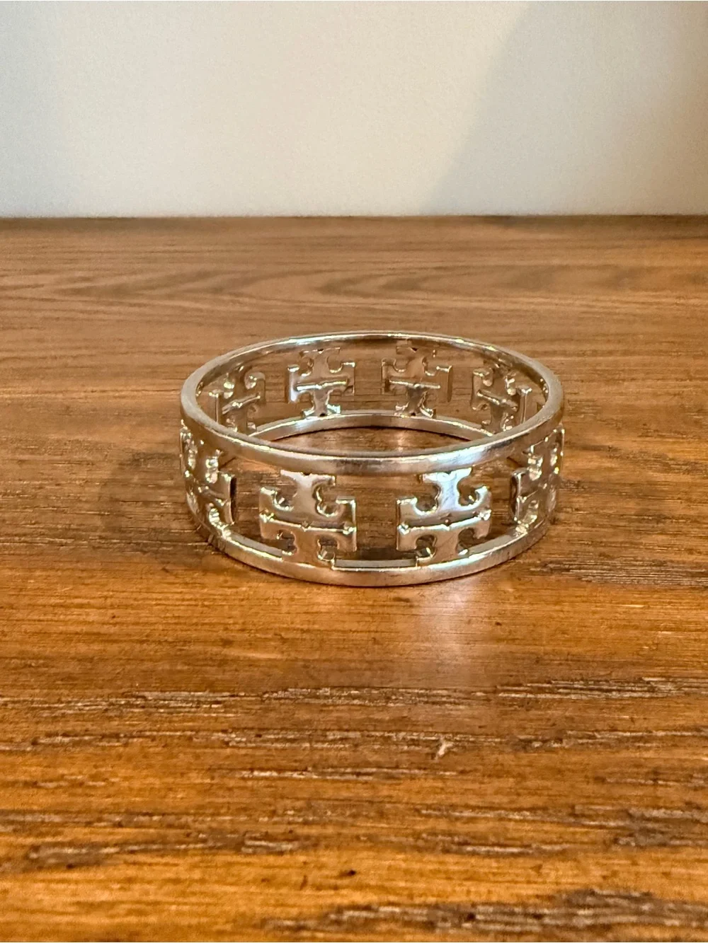 Tory Burch Silver Cutout Logo Bangle Bracelet
